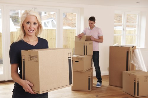 Boxes and furniture organised for delivery in Wembley